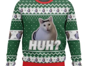 Huh Cat Meme Ugly Christmas Sweater - Image 1