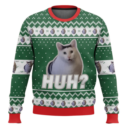huh cat meme ugly christmas sweater 1 Huh Cat Meme Ugly Christmas Sweater - Image 1