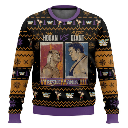 hulk hogan vs andre the giant ugly christmas sweater 1 Hulk Hogan Vs Andre The Giant Ugly Christmas Sweater - Image 1