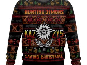 Hunting Demons Saving Christmas Kaz 2Y5 Supernatural Ugly Christmas Sweater - Image 1
