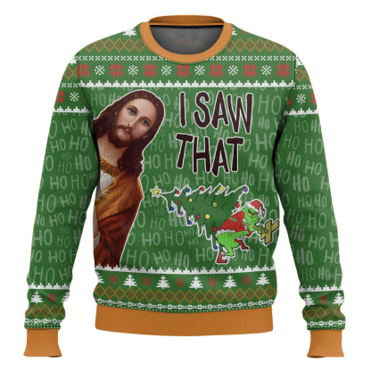 i saw that grinch funny jesus christ meme ugly christmas sweater 1 I Saw That Grinch Funny Jesus Christ Meme Ugly Christmas Sweater - Image 1