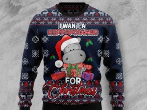 I Want A Hippopotamus For Ugly Christmas Sweater - Image 1