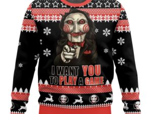 I Want To Play A Game Jigsaw Saw Ugly Christmas Sweater - Image 1