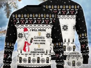 Iconic Irish Stout Cat Hat Will Drink Everywhere Ugly Christmas Sweater - Image 1