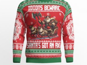 Idiots Beware Viking Ugly Christmas Sweater - Image 1