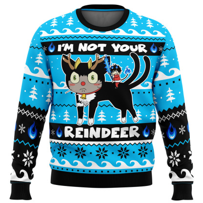 im not your reindeer blue exorcist ugly christmas sweater 1 Im Not Your Reindeer Blue Exorcist Ugly Christmas Sweater - Image 1