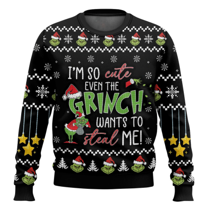 im so cute even the grinch wants to steal me the grinch ugly christmas sweater 1 Im So Cute Even The Grinch Wants To Steal Me The Grinch Ugly Christmas Sweater - Image 1