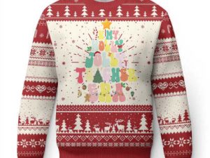 In My Holly Jolly Teacher Era Xmas Groovy Christmas Tree Ugly Christmas Sweater - Image 1