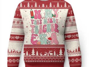 In My Very Merry Teacher Era Xmas Groovy Ugly Christmas Sweater - Image 1
