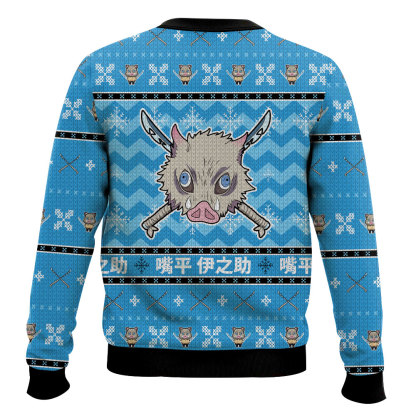 inosuke demon slayer ugly christmas sweater 2 Inosuke Demon Slayer Ugly Christmas Sweater - Image 2