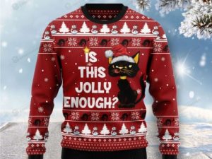 Is This Jolly Enough Black Cat Ugly Christmas Sweater Holiday Gift - Image 1