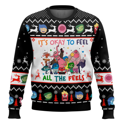 its okay to feel all the feels inside out ugly christmas sweater 1 Its Okay To Feel All The Feels Inside Out Ugly Christmas Sweater - Image 1