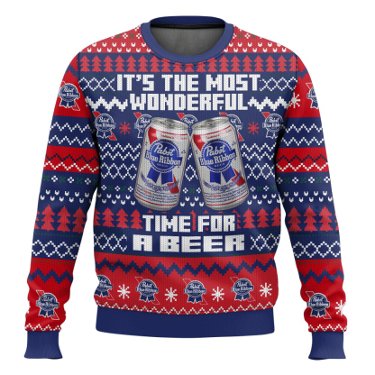 its the most wonderful time for a pabst blue ribbon ugly christmas sweater 1 Its The Most Wonderful Time For A Pabst Blue Ribbon Ugly Christmas Sweater - Image 1