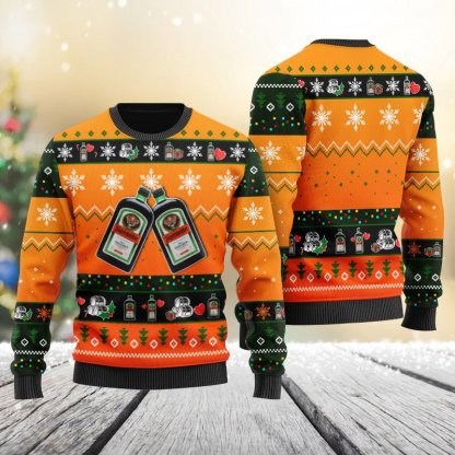 jagermeister snowflakes ugly christmas sweater 1 Jagermeister Snowflakes Ugly Christmas Sweater - Image 1