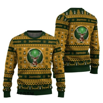 jagermeister snowing ugly christmas sweater 1 Jagermeister Snowing Ugly Christmas Sweater - Image 1