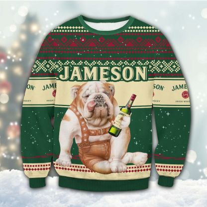 jameson bulldog ugly christmas sweater 1 Jameson Bulldog Ugly Christmas Sweater - Image 1