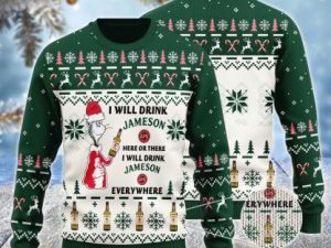 Jameson Cat Hat Will Drink Everywhere Ugly Christmas Sweater - Image 1