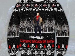 Jason Voorhees Slashing Ugly Christmas Sweater - Image 1