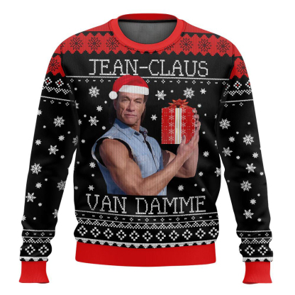 jean claus van damme ugly christmas sweater 1 Jean Claus Van Damme Ugly Christmas Sweater - Image 1