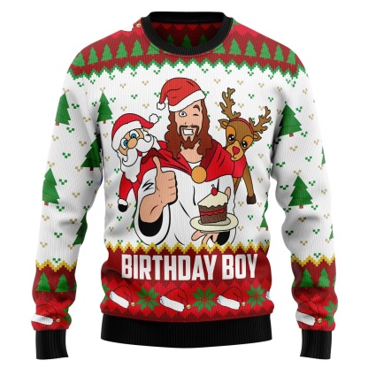 jesus birthday boy ugly christmas sweater xmas gift 1 Jesus Birthday Boy Ugly Christmas Sweater Xmas Gift - Image 1