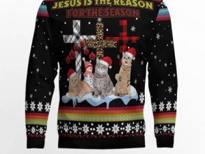 Jesus Is The Reason For The Season Cat Ugly Christmas Sweater - Image 1