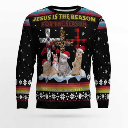 jesus is the reason for the season cat ugly christmas sweater 1 Jesus Is The Reason For The Season Cat Ugly Christmas Sweater - Image 1