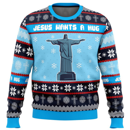 jesus wants a hug hellsing ugly christmas sweater 1 Jesus Wants A Hug Hellsing Ugly Christmas Sweater - Image 1