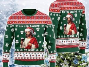 Jesus With Wine Glass Ugly Christmas Sweater - Image 1