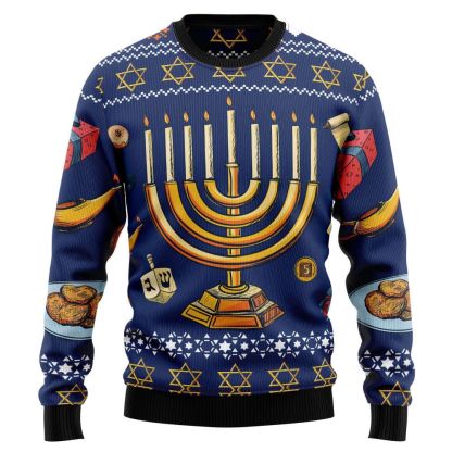 jewish hanukkah ugly christmas sweater 1 Jewish Hanukkah Ugly Christmas Sweater - Image 1