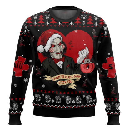 jigsaw horror ugly christmas sweater 1 Jigsaw Horror Ugly Christmas Sweater - Image 1