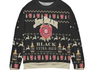 Jim Beam Black Extra Aged Bourbon Reindeer Pattern Ugly Christmas Sweater - Image 1
