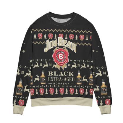 jim beam black extra aged bourbon reindeer pattern ugly christmas sweater 1 Jim Beam Black Extra Aged Bourbon Reindeer Pattern Ugly Christmas Sweater - Image 1