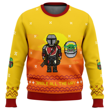 jingle all the way mandalorian ugly christmas sweater 1 Jingle All The Way Mandalorian Ugly Christmas Sweater - Image 1