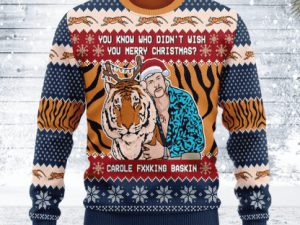 Joe Exotic Tiger King Bet That B Didnt Send You A Card Chirsmas Ugly Christmas Sweater - Image 1