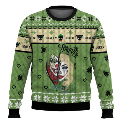 joker x harley quinn ugly christmas sweater 1 Joker X Harley Quinn Ugly Christmas Sweater - Image 1