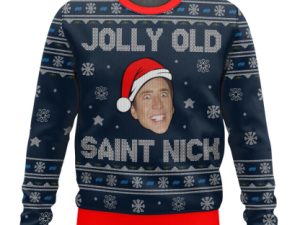 Jolly Old Saint Nick Nicolas Cage Ugly Christmas Sweater - Image 1