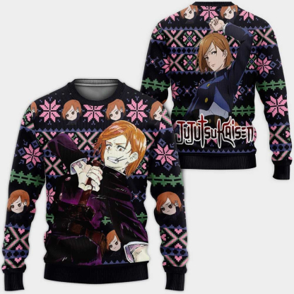jujutsu kaisen nobara kugisaki custom ugly christmas sweater 1 Jujutsu Kaisen Nobara Kugisaki Custom Ugly Christmas Sweater - Image 1