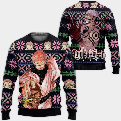 jujutsu kaisen ryomen sukuna custom ugly christmas sweater 1 Jujutsu Kaisen Ryomen Sukuna Custom Ugly Christmas Sweater - Image 1