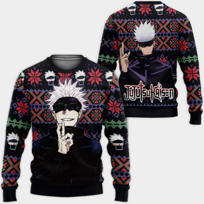 jujutsu kaisen satoru gojo custom ugly christmas sweater 1 Jujutsu Kaisen Satoru Gojo Custom Ugly Christmas Sweater - Image 1