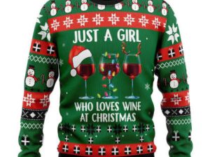 Just A Girl Love Wine Womens Ugly Christmas Sweater - Image 1