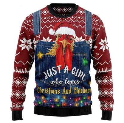 just a girl who loves chickens ugly christmas sweater 1 Just A Girl Who Loves Chickens Ugly Christmas Sweater - Image 1