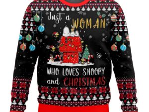 Just A Woman Who Loves Cute Doggy And Christmas Cute Doggy Ugly Christmas Sweater - Image 1