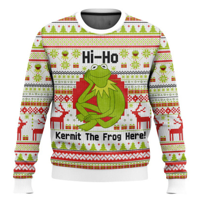 kermit the frog here the muppet show ugly christmas sweater 1 Kermit The Frog Here The Muppet Show Ugly Christmas Sweater - Image 1