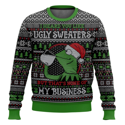 kermit the frog none of my business ugly christmas sweater 1 Kermit The Frog None Of My Business Ugly Christmas Sweater - Image 1