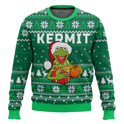 kermit the muppet show ugly christmas sweater 1 Kermit The Muppet Show Ugly Christmas Sweater - Image 1