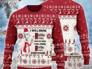 Ketel One Cat Hat Will Drink Everywhere Ugly Christmas Sweater - Image 1