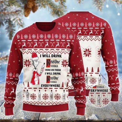 ketel one cat hat will drink everywhere ugly christmas sweater 1 Ketel One Cat Hat Will Drink Everywhere Ugly Christmas Sweater - Image 1