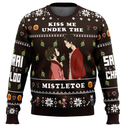 kiss me under the mistletoe samurai champloo ugly christmas sweater 1 Kiss Me Under The Mistletoe Samurai Champloo Ugly Christmas Sweater - Image 1