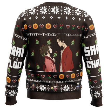 kiss me under the mistletoe samurai champloo ugly christmas sweater 2 Kiss Me Under The Mistletoe Samurai Champloo Ugly Christmas Sweater - Image 2