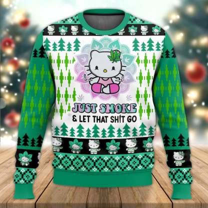 kitty smoke funny ugly christmas sweater 1 Kitty Smoke Funny Ugly Christmas Sweater - Image 1